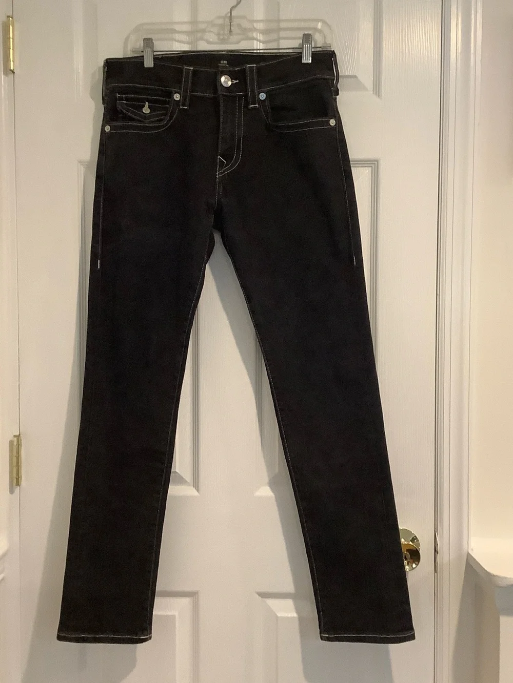 TRUE RELIGION Men’s Black Geno Relaxed Slim Flap Stretch Jeans 31